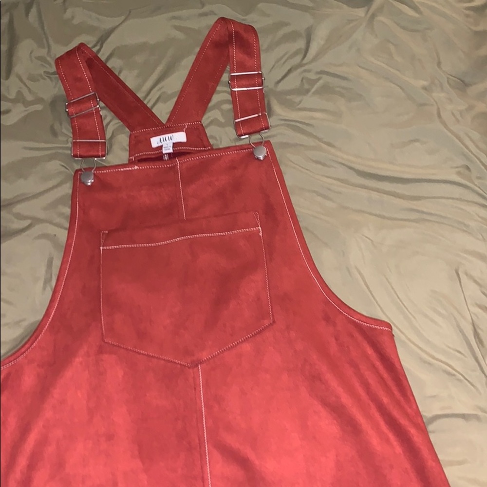 Rusty orange overall dress